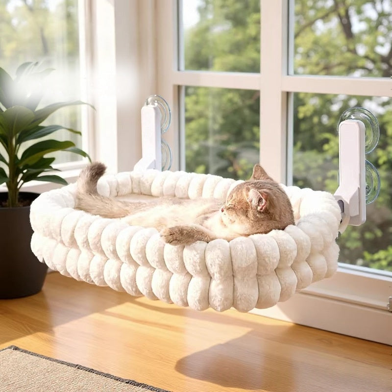 PawGlow plush window hammock with a cat sunning by the window